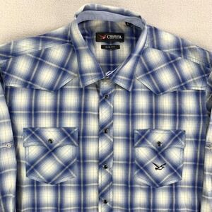 Chavaro Snap Shirt Mens Large Blue Shadow Plaid Long Sleeve Western Cotton Rodeo